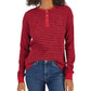 Tommy Hilfiger Women's Long Sleeve Striped Boxy Henley Top Red