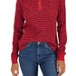 Tommy Hilfiger Women's Long Sleeve Striped Boxy Henley Top Red