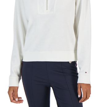 Tommy Hilfiger Women's 1/2 Zip Solid Cropped Sweatshirt White Size Medium
