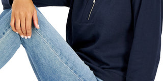 Tommy Hilfiger Women's 1/2-Zip Solid Cropped Sweatshirt Blue Size XL