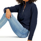 Tommy Hilfiger Women's 1/2 Zip Solid Cropped Sweatshirt Blue Size Large