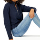Tommy Hilfiger Women's 1/2 Zip Solid Cropped Sweatshirt Blue Size Large