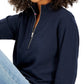 Tommy Hilfiger Women's 1/2 Zip Solid Cropped Sweatshirt Blue Size Large