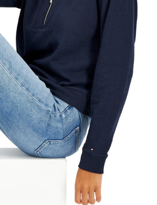 Tommy Hilfiger Women's 1/2 Zip Solid Cropped Sweatshirt Blue Size Medium