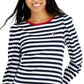 Tommy Hilfiger Women's Striped Smocked Cuff Top Blue Size Large