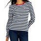Tommy Hilfiger Women's Striped Smocked Cuff Top Blue Size Large