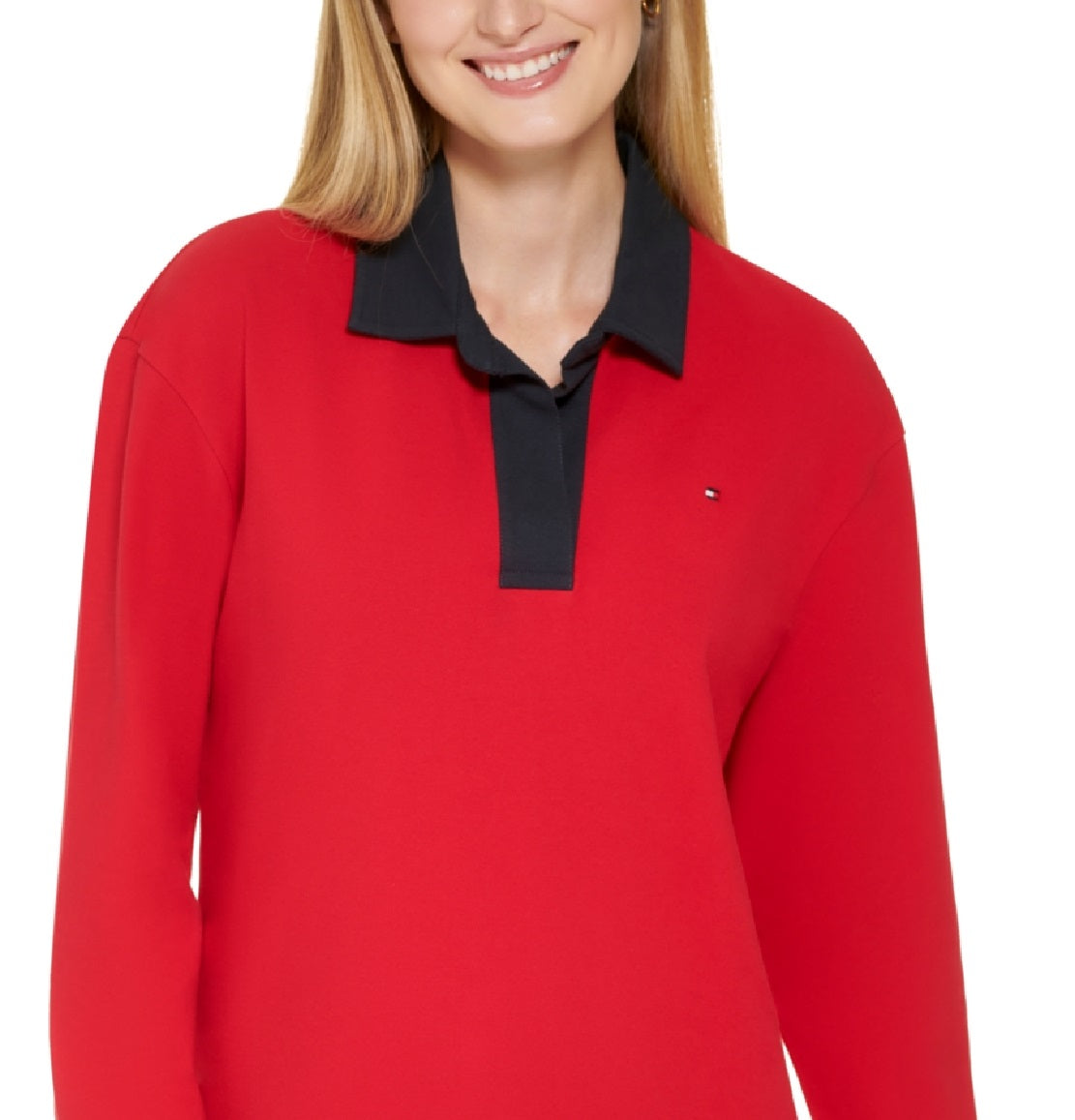 Tommy Hilfiger Women's Johnny Collar Rugby Dress Red Size Large