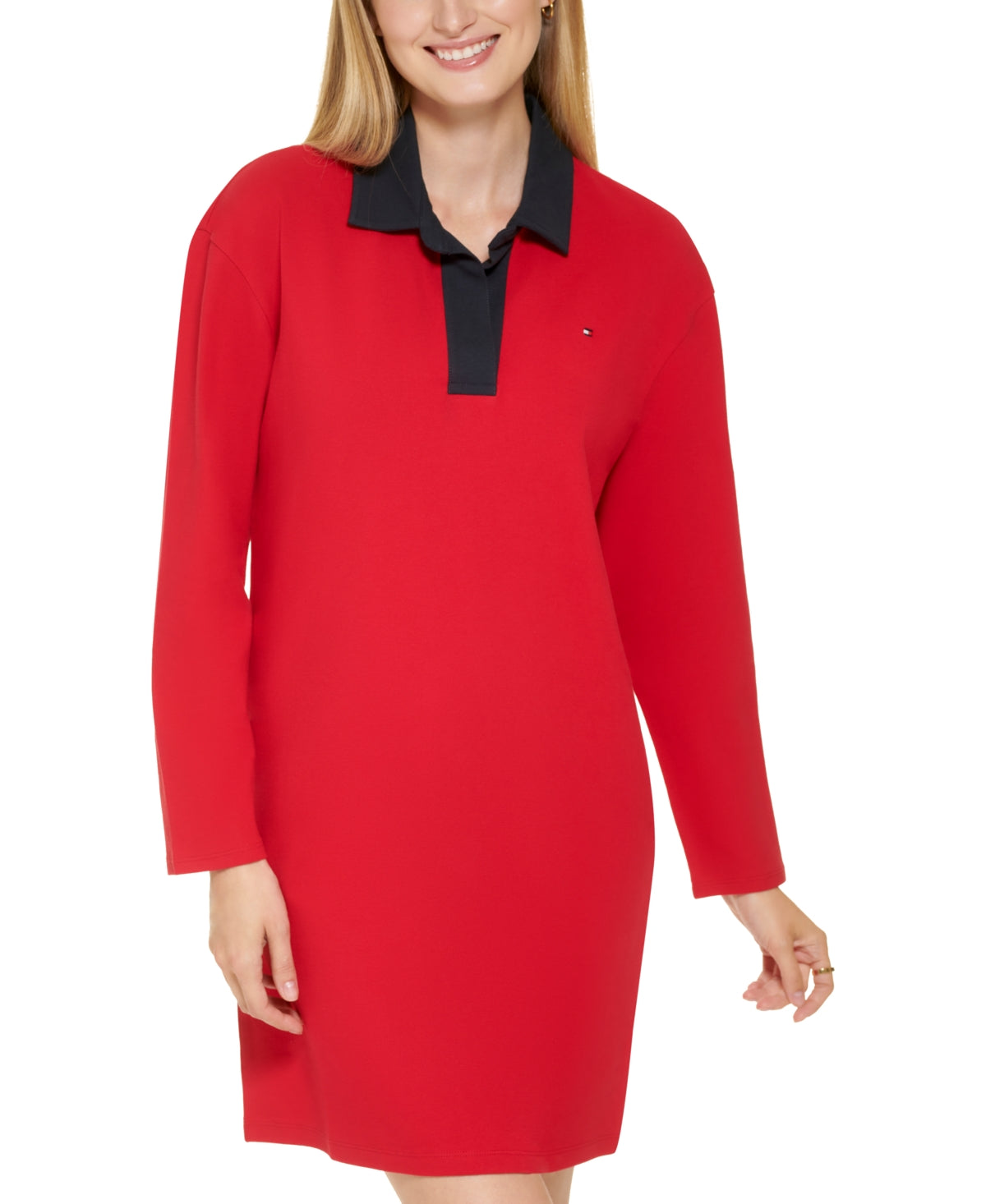 Tommy Hilfiger Women's Johnny Collar Rugby Dress Red Size Large