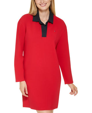 Tommy Hilfiger Women's Johnny Collar Rugby Dress Red