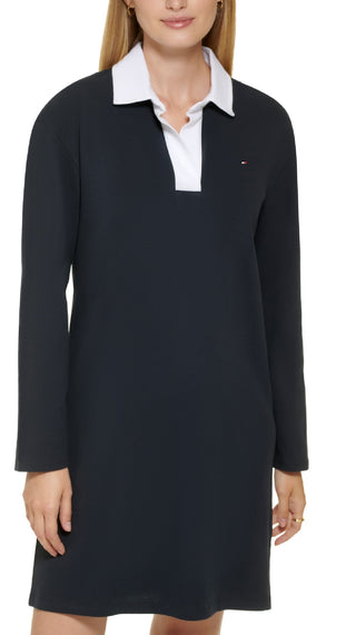 Tommy Hilfiger Women's Johnny Collar Rugby Dress Blue Size Large
