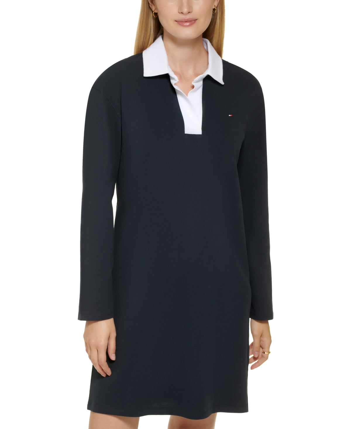 Tommy Hilfiger Women's Johnny Collar Rugby Dress Blue Size Small