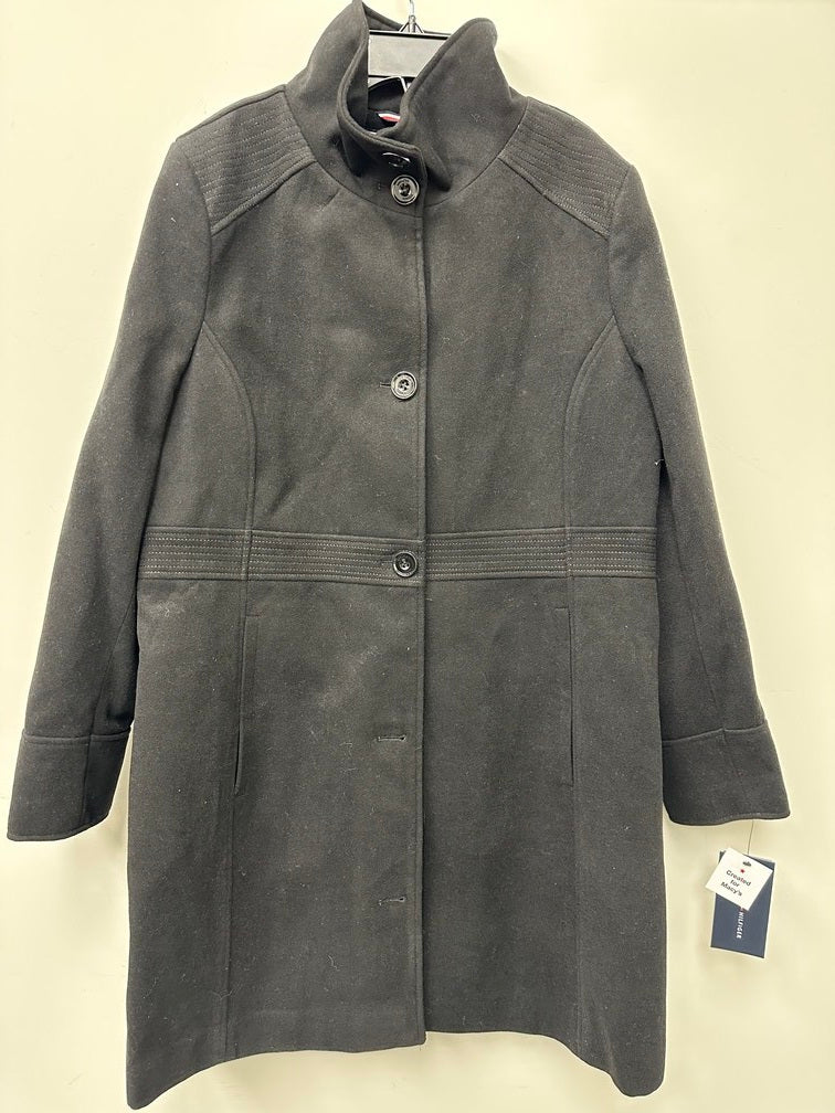 Tommy Hilfiger Women's Single Breasted Stand Collar Coat Grey Size Petite X-Large