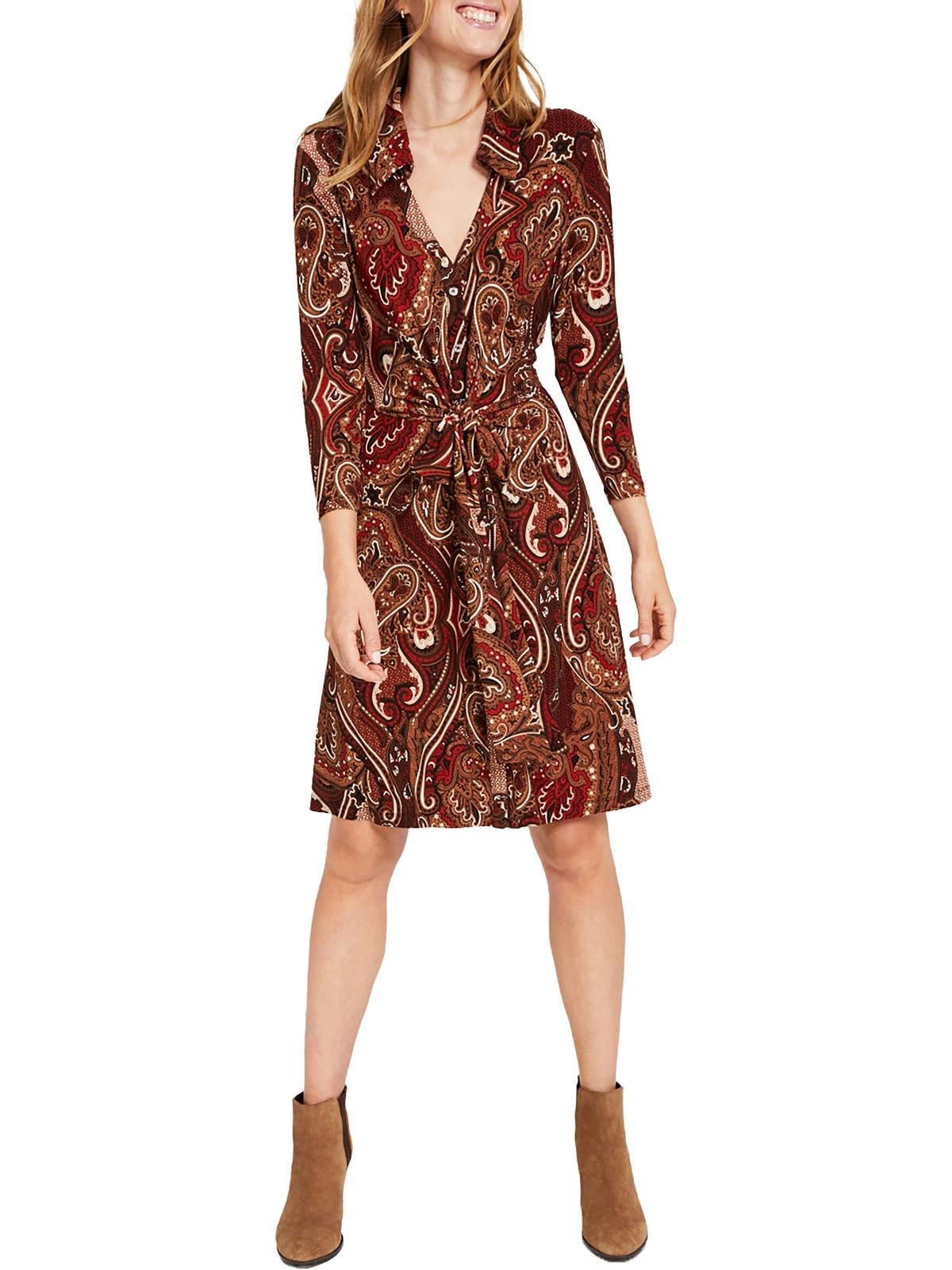 Tommy Hilfiger Women's Matte Jersey Paisley Shirtdress Black Size 12