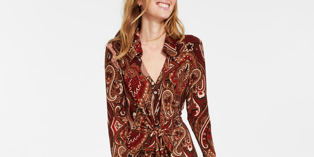 Tommy Hilfiger Women's Matte Jersey Paisley Shirtdress Black Size 12
