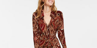 Tommy Hilfiger Women's Matte Jersey Paisley Shirtdress Black Size 12