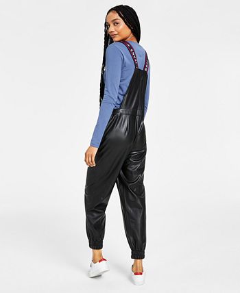 Tommy Jeans Women's Faux Leather Overalls Black Size 29