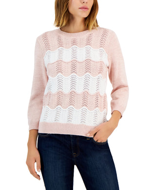 Tommy Hilfiger Women's Cotton 3/4 Sleeve Sweater Pink Size Medium