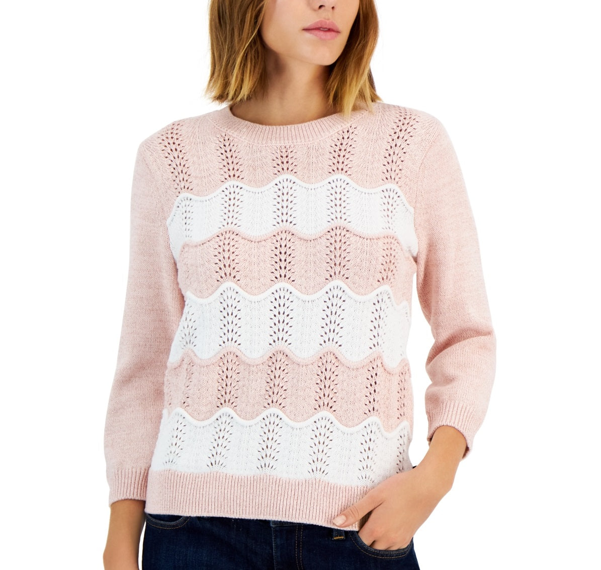 Tommy Hilfiger Women's Cotton 3/4 Sleeve Sweater Pink Size Medium