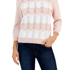 Tommy Hilfiger Women's Cotton 3/4 Sleeve Sweater Pink Size Medium