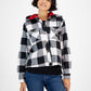 Tommy Jeans Women's Plaid Fleece Lined Hooded Shirt Jacket White Size X-Small