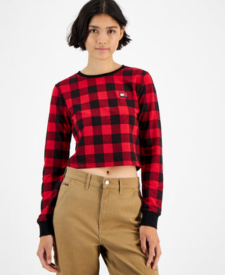 Tommy Jeans Women's Buffalo Plaid French Terry Sweatshirt Red Size Medium