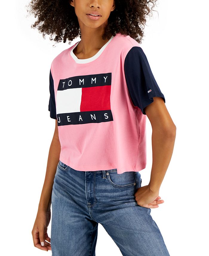 Tommy Jeans Women's Colorblocked Flag Logo T-Shirt Pink Size XL