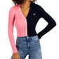 Tommy Jeans Women's V Neck Pullover Colorblock Sweater Black Size Small