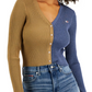 Tommy Jeans Women's V Neck Pullover Colorblock Sweater Blue Size Small