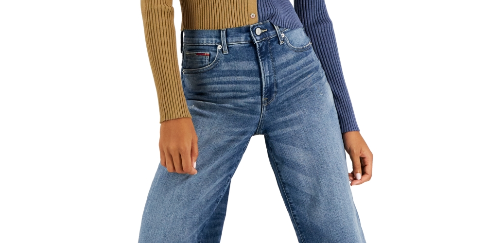 Tommy Jeans Women's V Neck Pullover Colorblock Sweater Blue Size Small