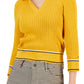 Tommy Hilfiger Women's Cotton Johnny Collar Cable Knit Sweater Yellow