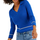 Tommy Hilfiger Women's Cotton Johnny Collar Cable Knit Sweater Blue