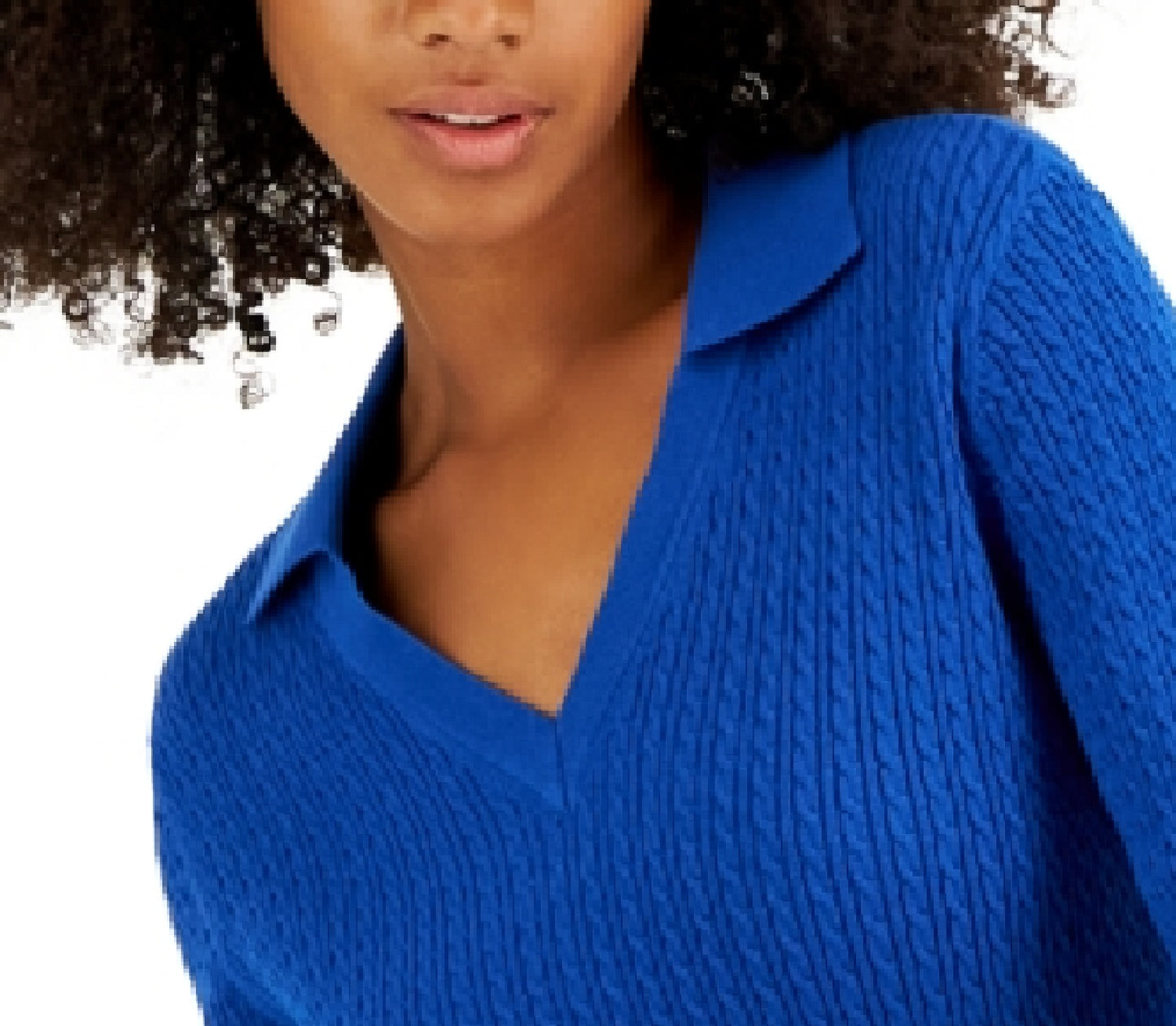 Tommy Hilfiger Women's Cotton Johnny Collar Cable Knit Sweater Blue Size Large