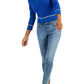 Tommy Hilfiger Women's Cotton Johnny Collar Cable Knit Sweater Blue