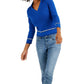 Tommy Hilfiger Women's Cotton Johnny Collar Cable Knit Sweater Blue