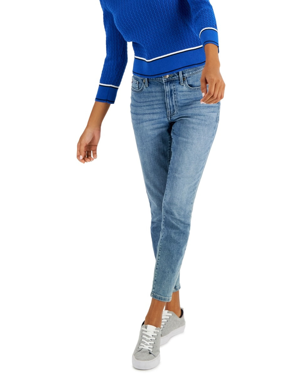 Tommy Hilfiger Women's Cotton Johnny Collar Cable Knit Sweater Blue Size X-Small