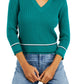 Tommy Hilfiger Women's Cotton Johnny Collar Cable Knit Sweater Green Size Large