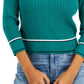 Tommy Hilfiger Women's Cotton Johnny Collar Cable Knit Sweater Green Size Large