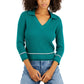 Tommy Hilfiger Women's Cotton Johnny Collar Cable Knit Sweater Green Size Medium