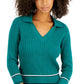Tommy Hilfiger Women's Cotton Johnny Collar Cable Knit Sweater Green Size Medium