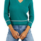 Tommy Hilfiger Women's Cotton Johnny Collar Cable Knit Sweater Green Size Medium