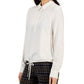 Tommy Hilfiger Women's Tie Hem Roll Tab Lurex Check Top White Size Small