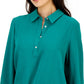 Tommy Hilfiger Women's Point Collar Roll Tab Sleeve Top Green Size X-Small