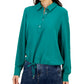 Tommy Hilfiger Women's Point Collar Roll Tab Sleeve Top Green Size X-Small