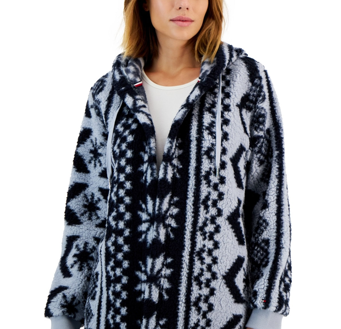 Tommy Hilfiger Women's Hooded Sherpa Jacket Blue Size Medium