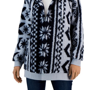 Tommy Hilfiger Women's Hooded Sherpa Jacket Blue Size Medium