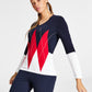 Tommy Hilfiger Women's Cotton Colorblocked Argyle Sweater Blue Size Medium