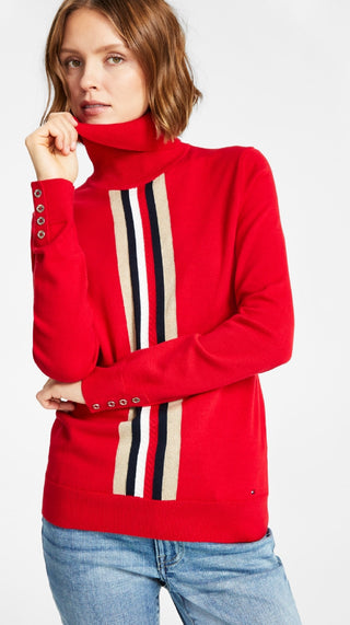 Tommy Hilfiger Women's Global Cable Stella Sweater Red Size X-Large