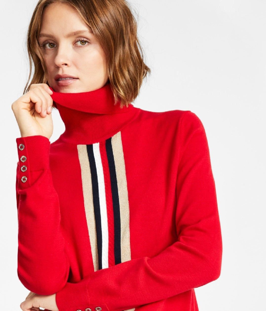 Tommy Hilfiger Women's Global Cable Stella Sweater Red Size X-Large