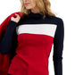 Tommy Hilfiger Women's Cotton Turtleneck Colorblocked Long Sleeve Top Blue