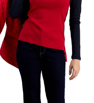 Tommy Hilfiger Women's Cotton Turtleneck Colorblocked Long Sleeve Top Blue